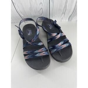 Skechers Reggae Strappy Sandals Women 9.5 Outdoor Lifestyle Navy Fabric Aztec